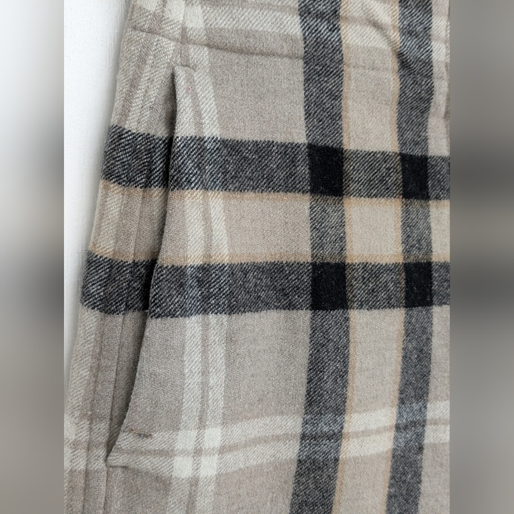 Aritzia Wilfred Madelon women's neutral plaid wool wide legs pants size 00 - Picture 4 of 10